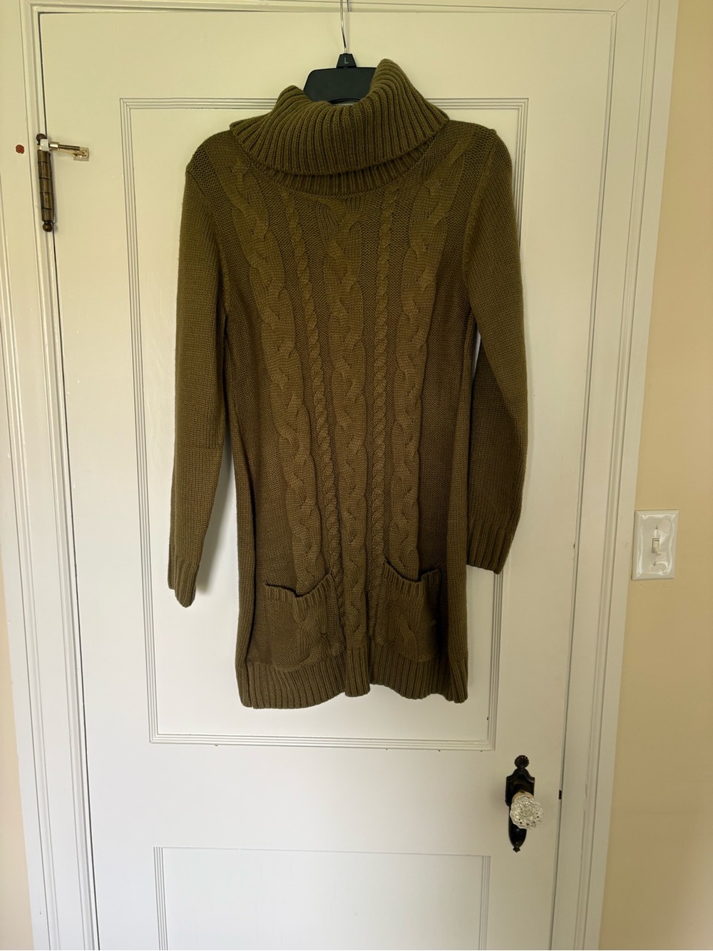 Olive Cable Knit Turtleneck Sweater Dress